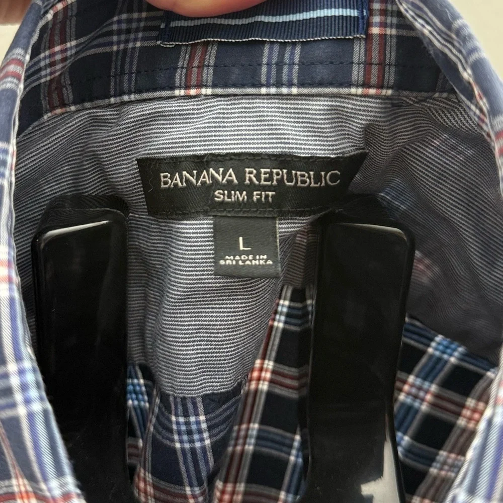 Banana Republic Navy and Pink Plaid Shirt
